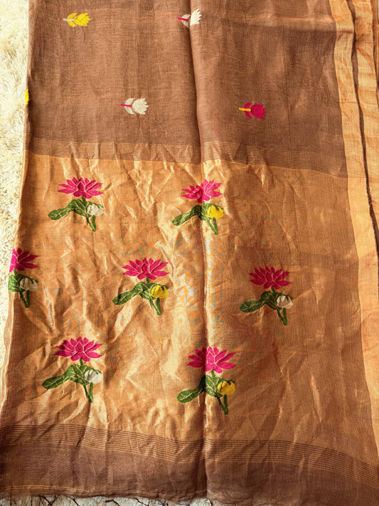 Silk Linen Jamdani Saree - TN287