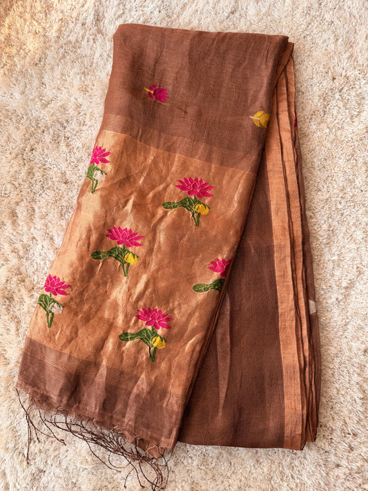 Silk Linen Jamdani Saree - TN287