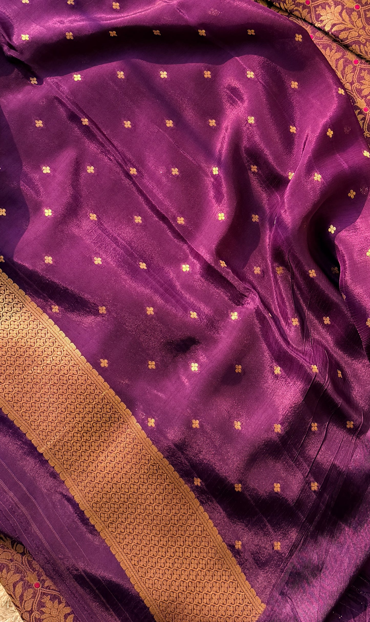 Banarasi Pure Crepe Deep Violet Brocade Saree - TN334