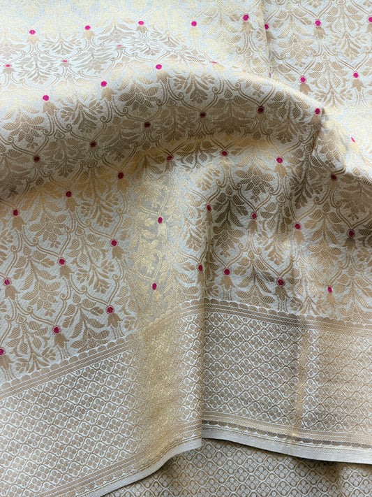 Banarasi Pure Crepe Beige Brocade Saree - TN335