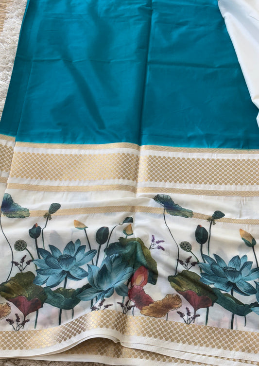 Semi Mysore Crepe Silk : Blue - TN070