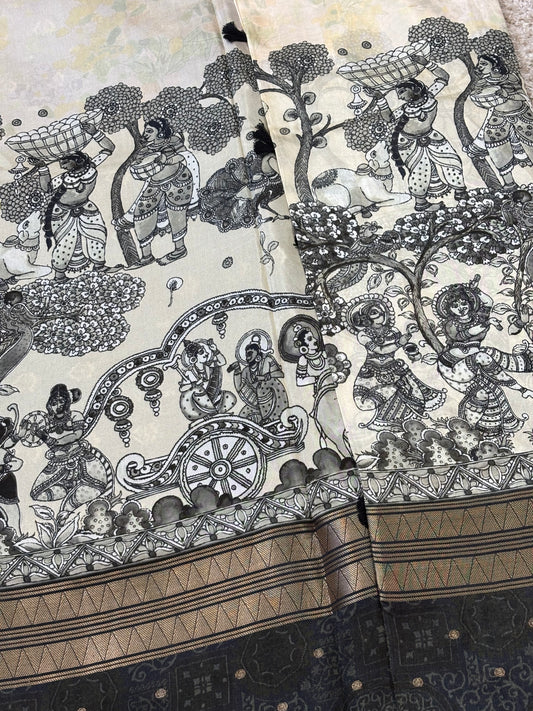 Digital Print Crepe Silk : Black & White - TN086