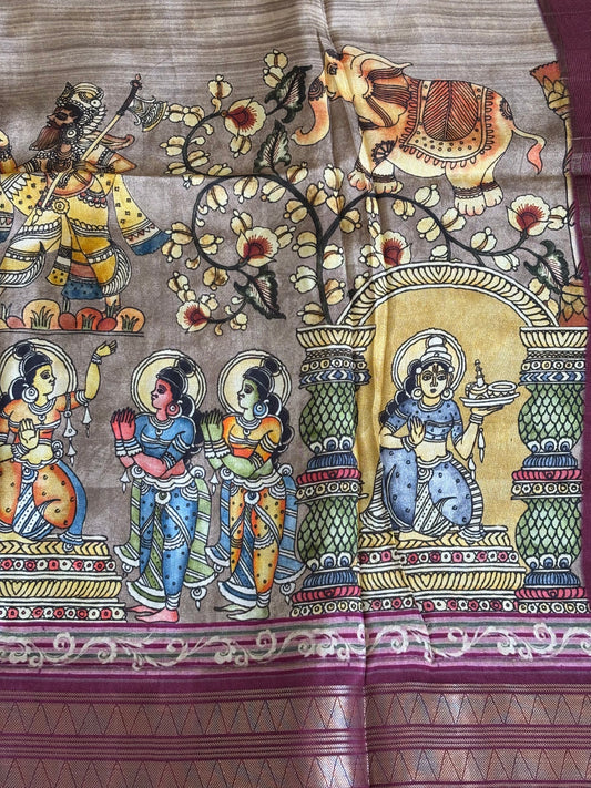 Digital Print Crepe Silk : Maroon & Beige - TN092