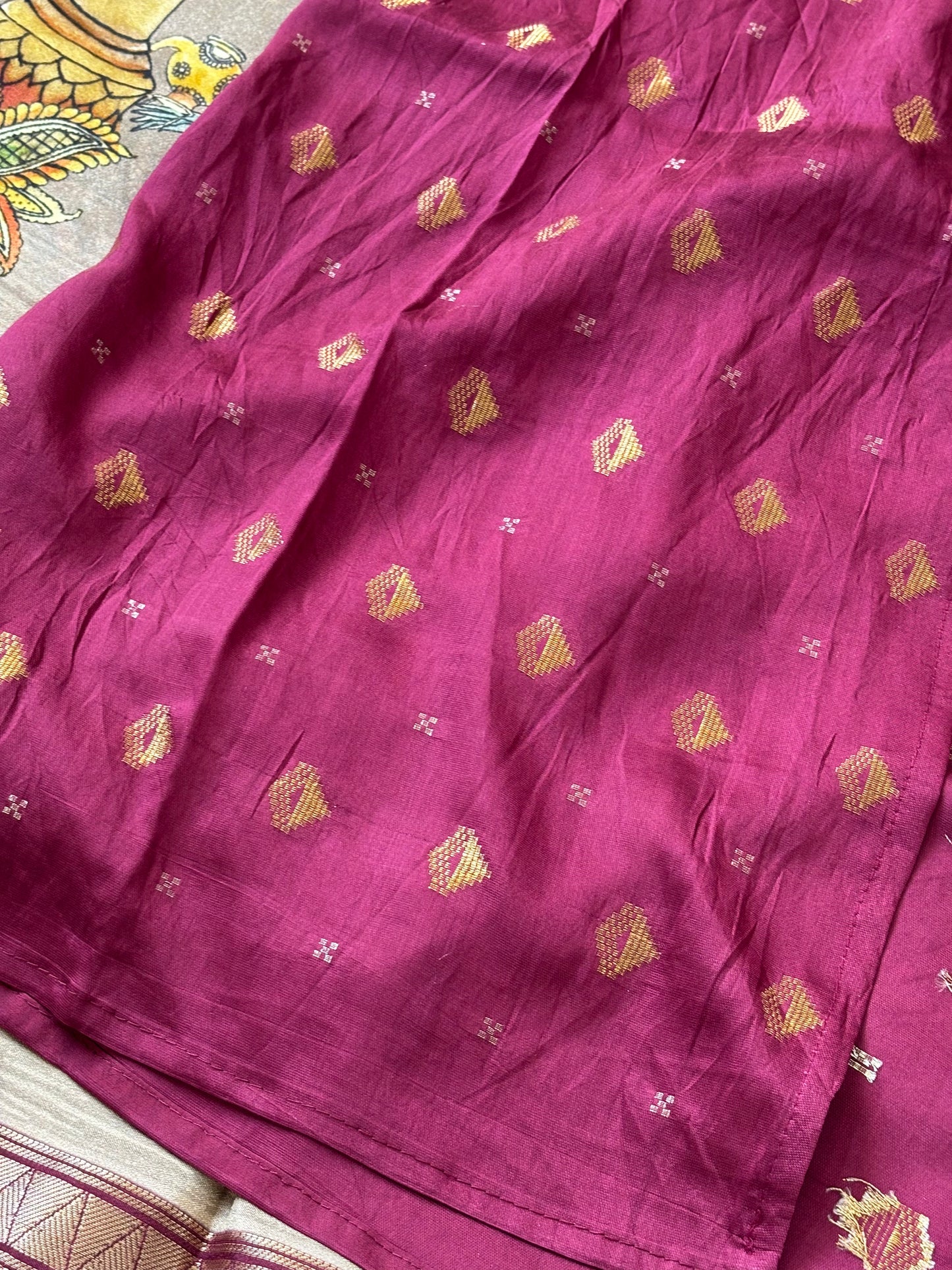 Digital Print Crepe Silk : Maroon & Beige - TN092