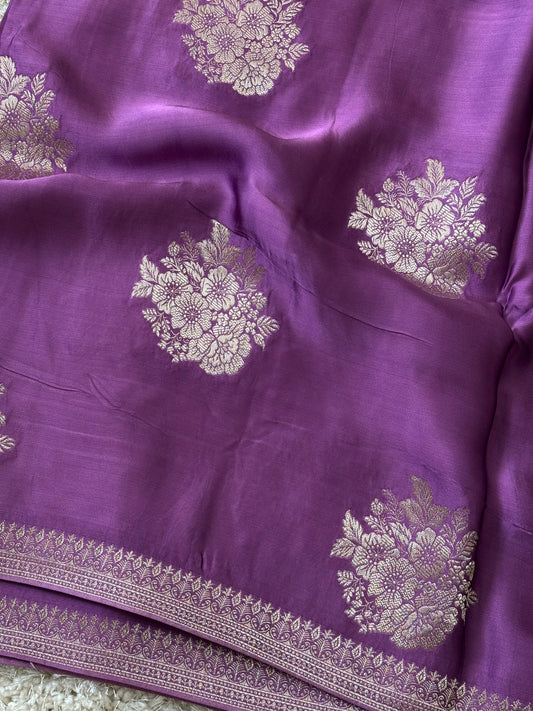 Premium Pure Satin Silk Saree : Lavender - TN105