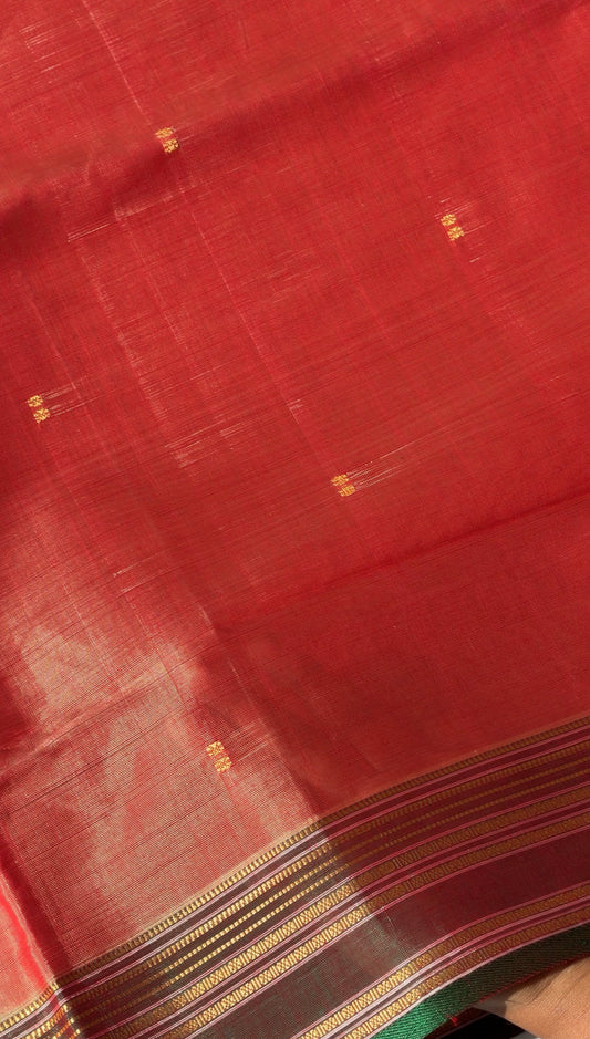 Vegan Silk Saree(light orange and green)- TN388