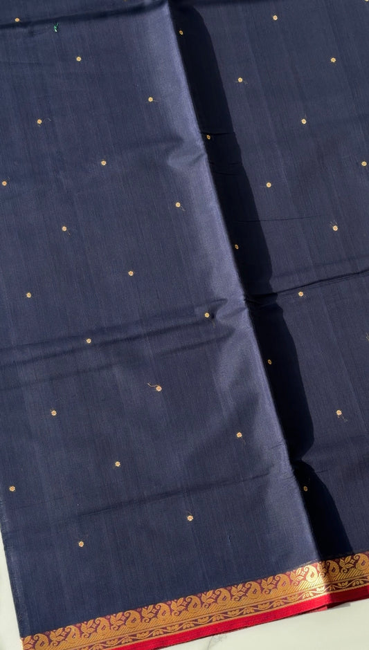 Vegan Silk Saree(Navy blue and maroon)- TN389