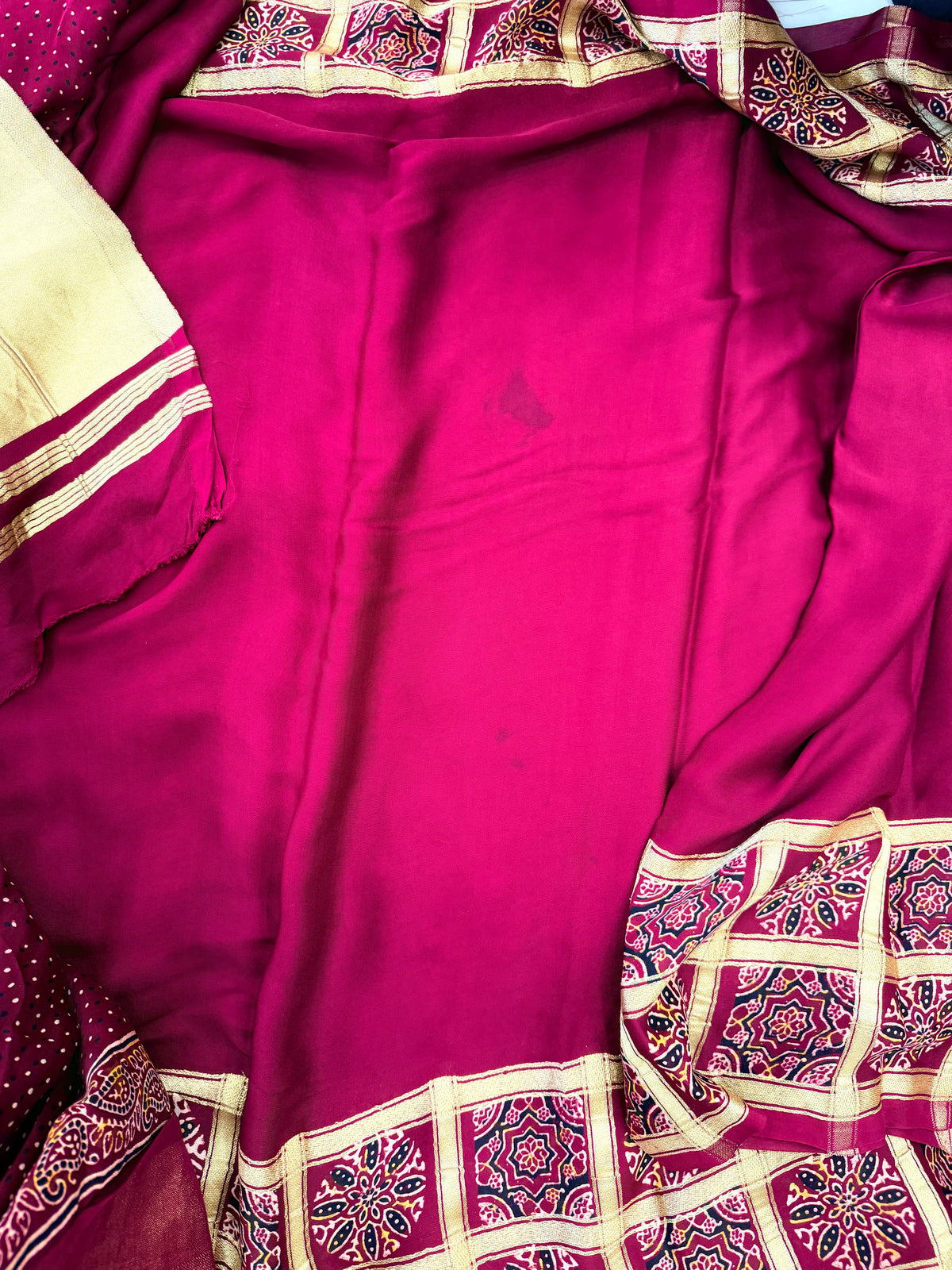 (Weaving & Dyeing Mistake Sarees) Ajrak Printed Modal Silk Saree - TN180