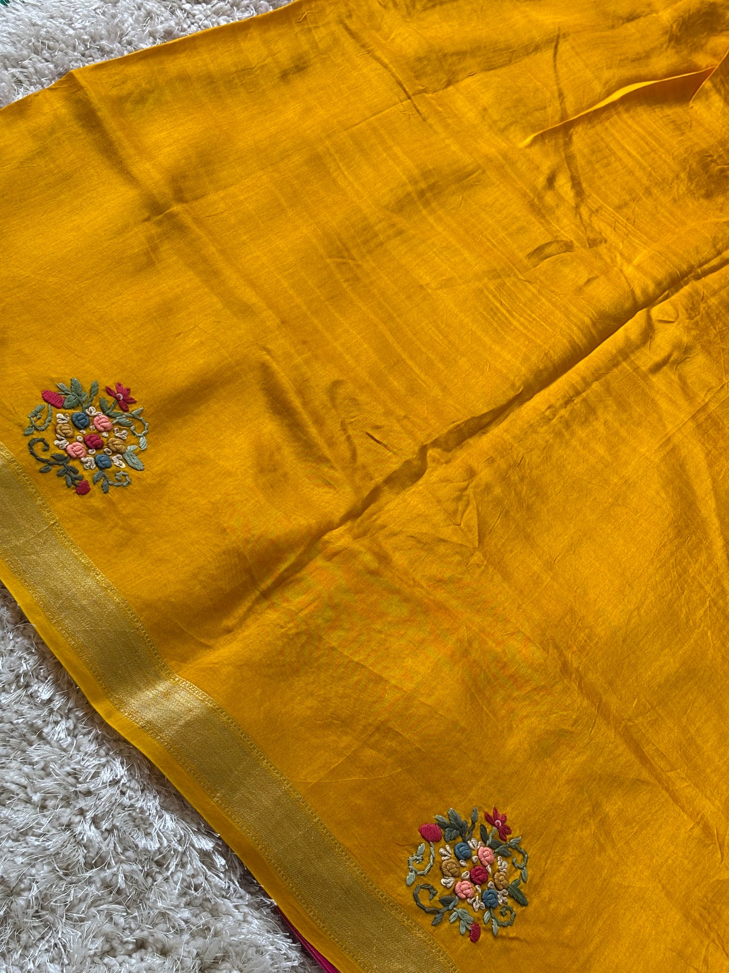 Rani Pink Semi - Silk Embroidered Saree : TN061