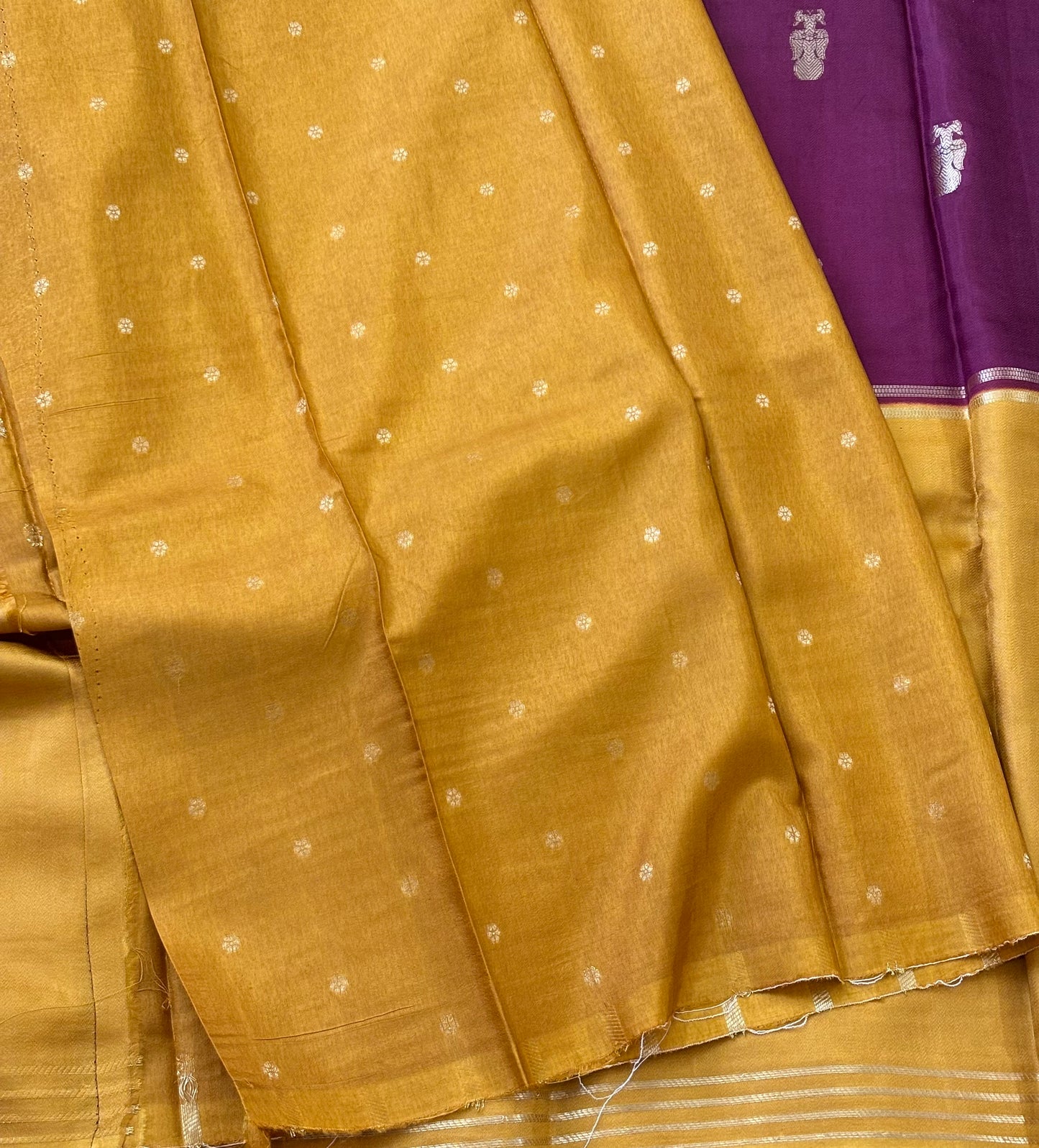 Semi Mysore Silk : Yellow & Maroon - TN078