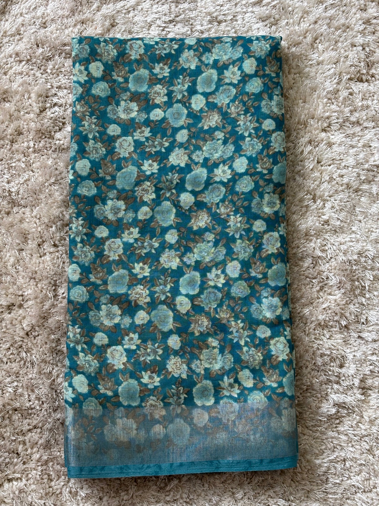 Linen Cotton Saree : Blue - TN013