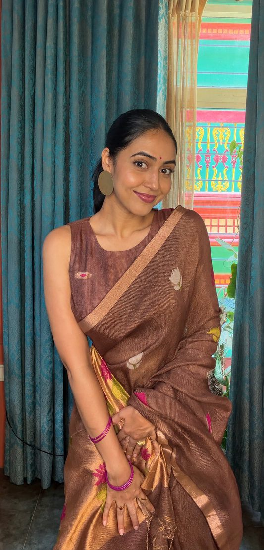 Silk Linen Jamdani Saree - TN287
