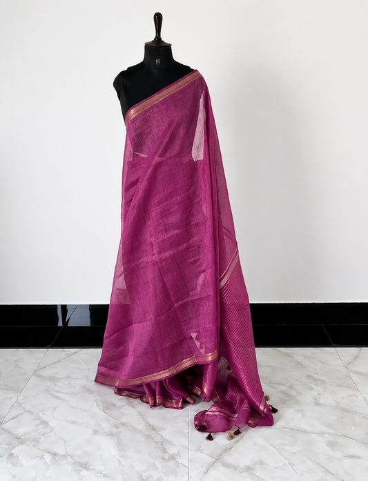 Pink Pure Linen Sare - TN340