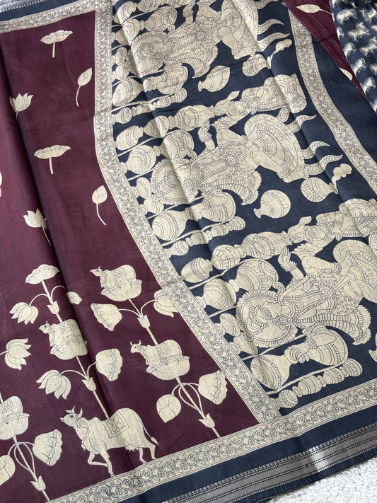 Kalamkari Print Saree : Brown - TN038