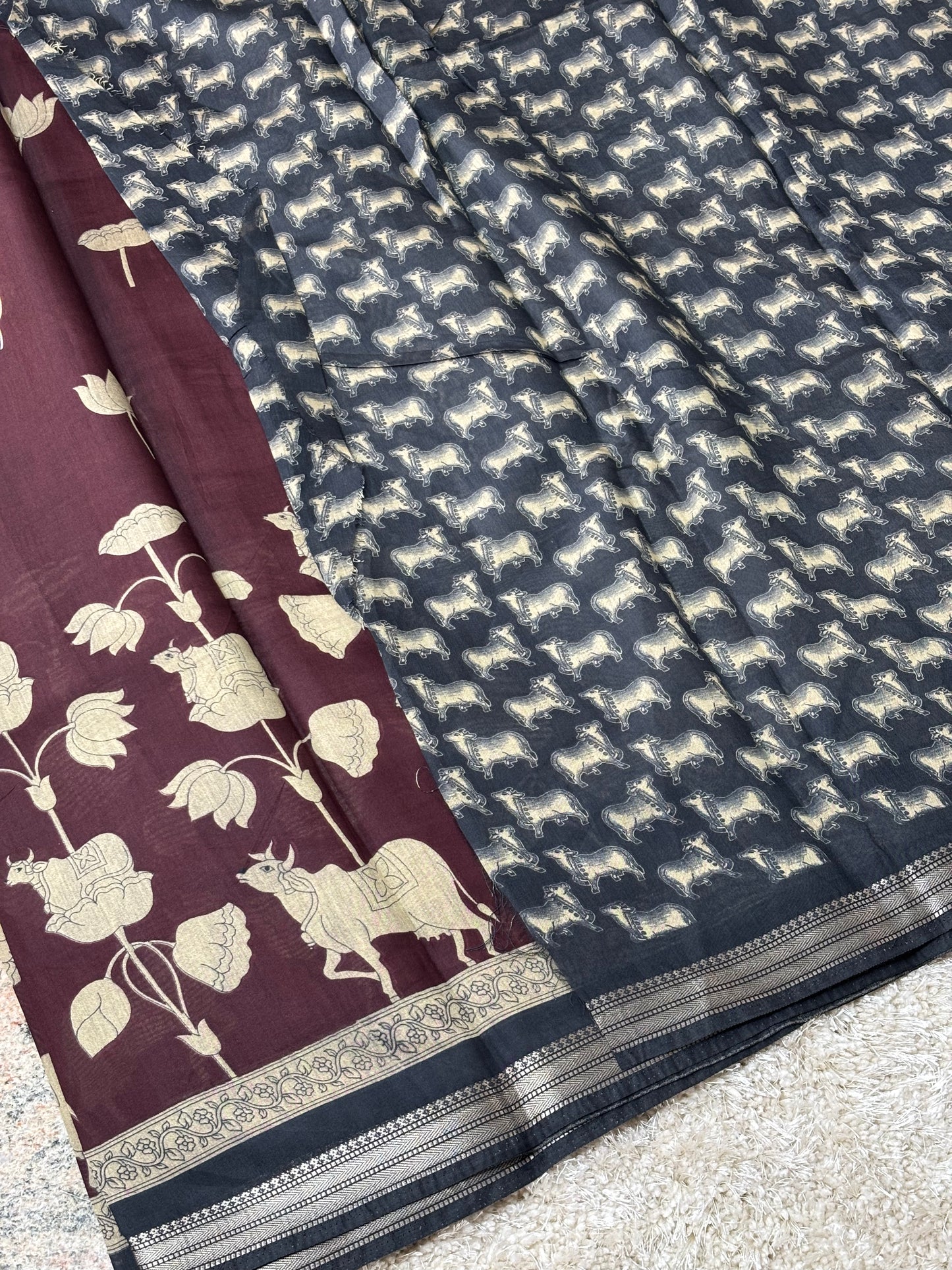 Kalamkari Print Saree : Brown - TN038