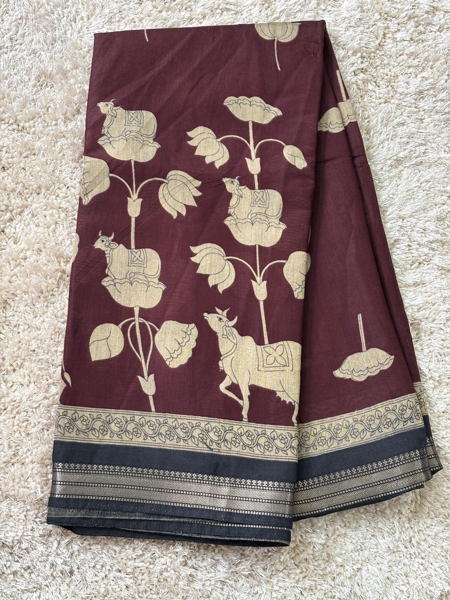 Kalamkari Print Saree : Brown - TN038