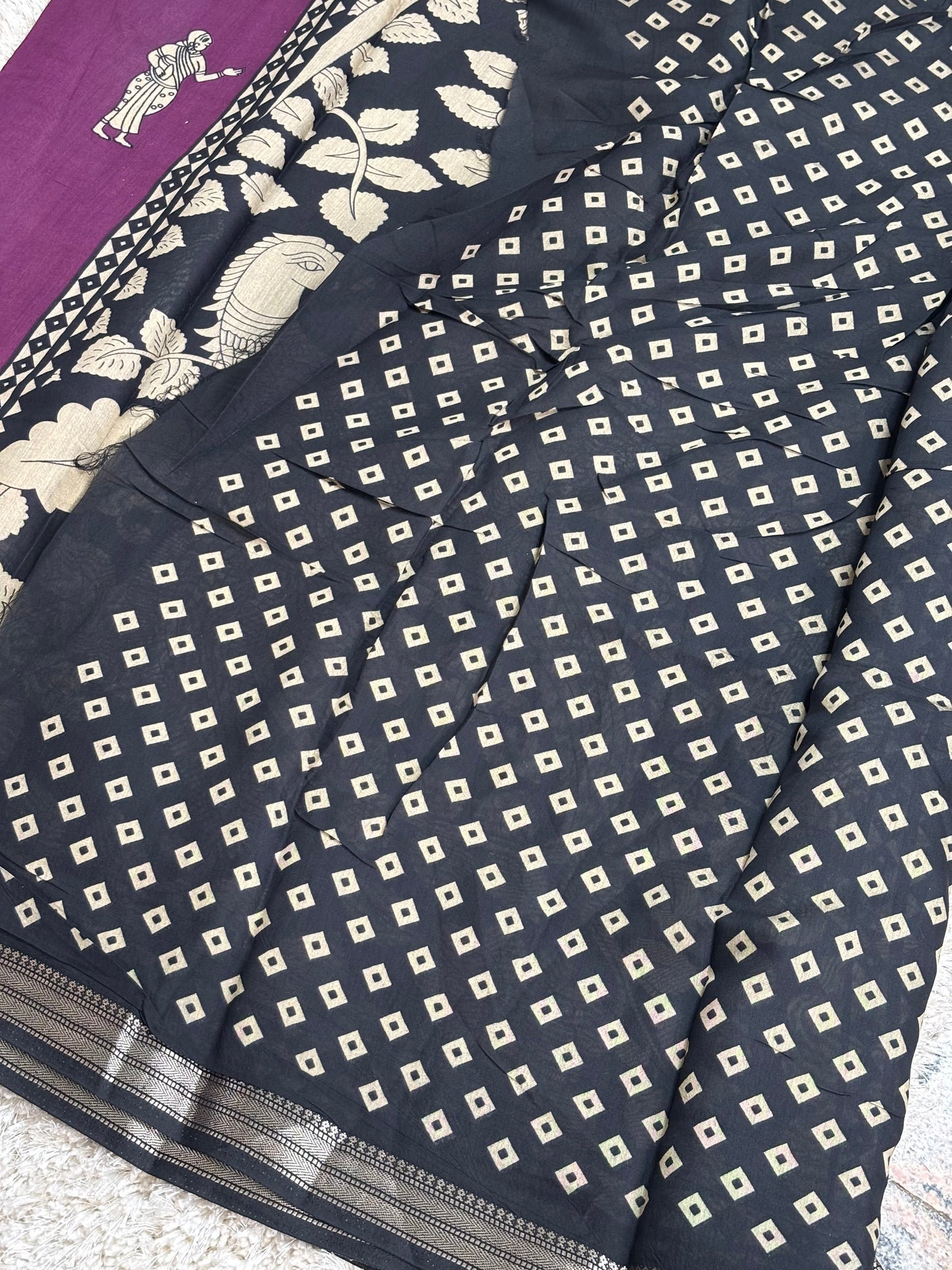 Kalamkari Print Saree : Deep Purple - TN037