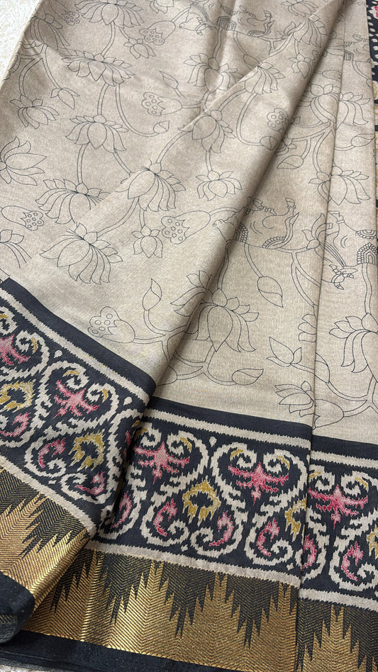 Pichwai Print Saree : Grey - TN036