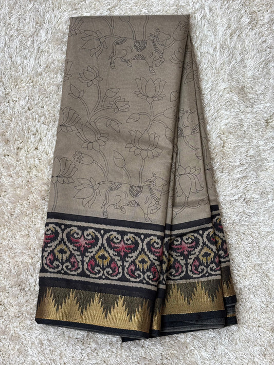 Pichwai Print Saree : Grey - TN036