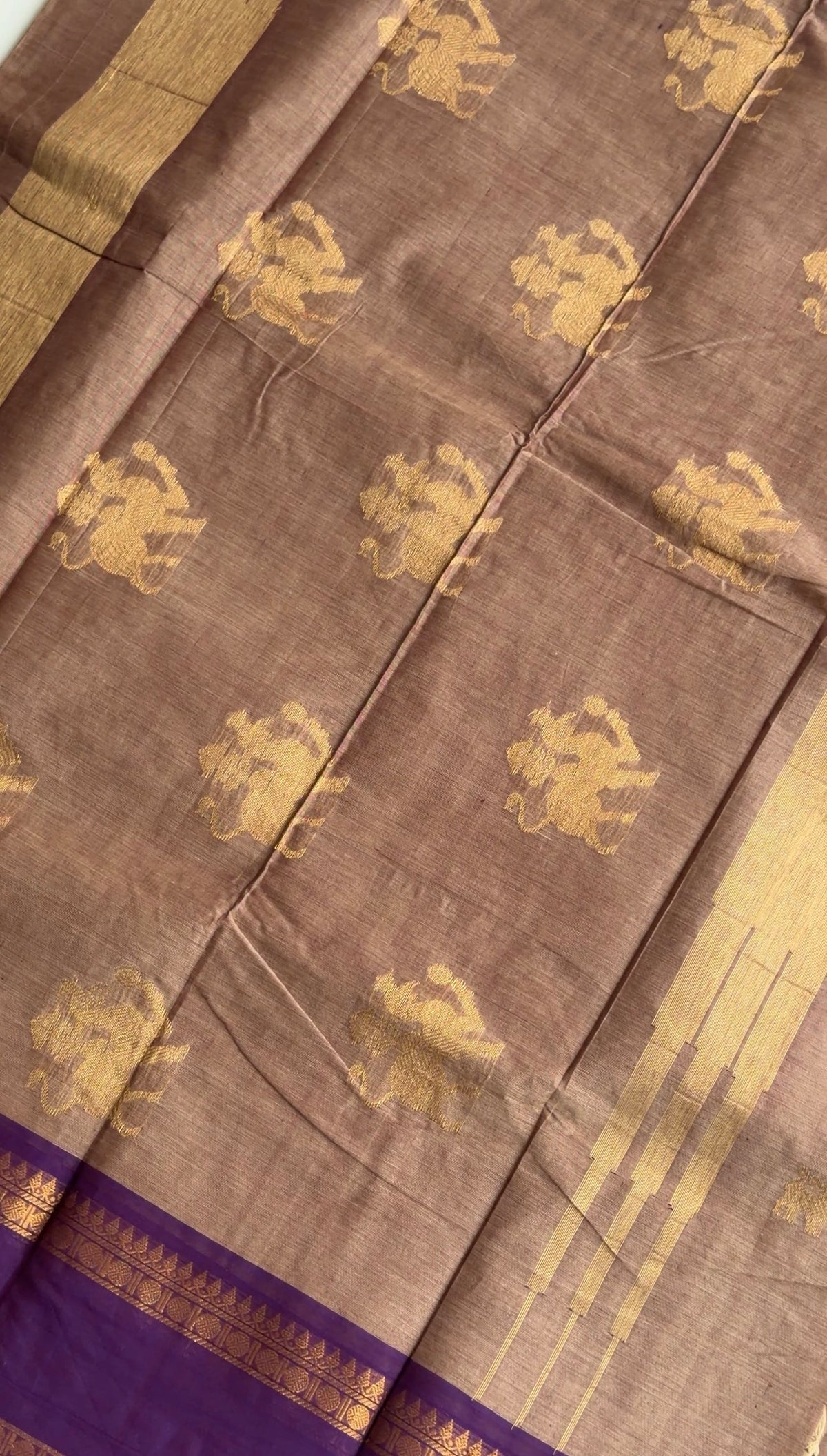 Cream with Purple Kanchi cotton - TN437