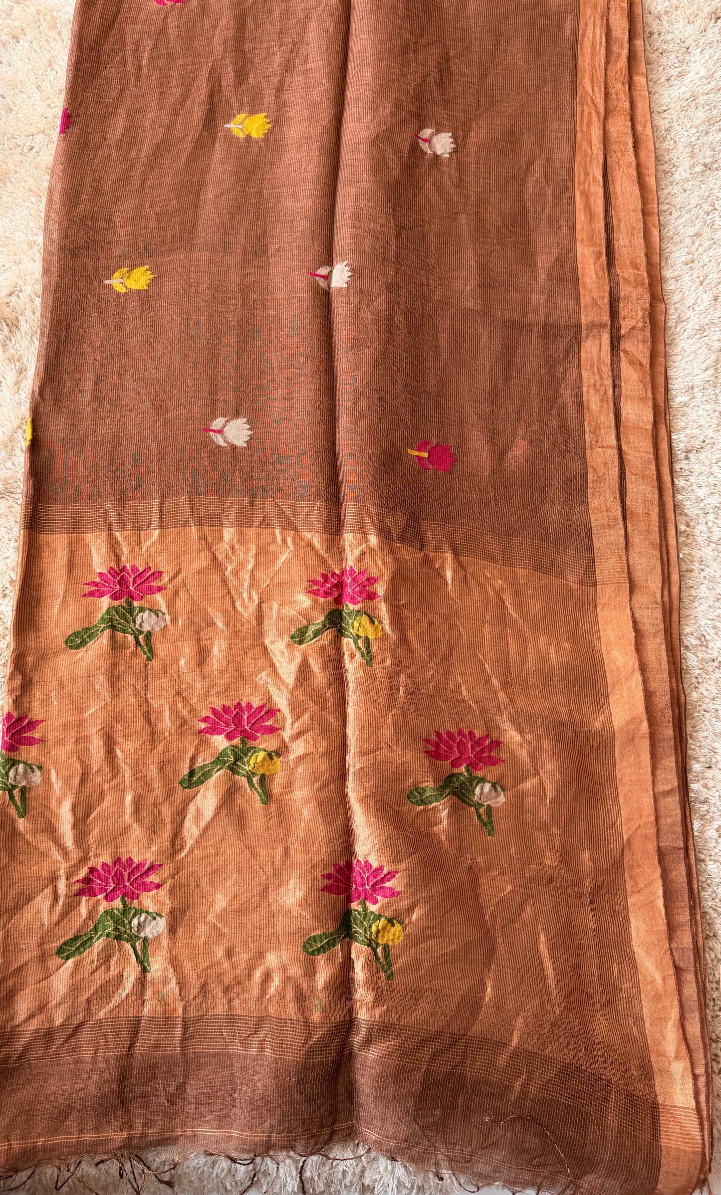 Silk Linen Jamdani Saree - TN287