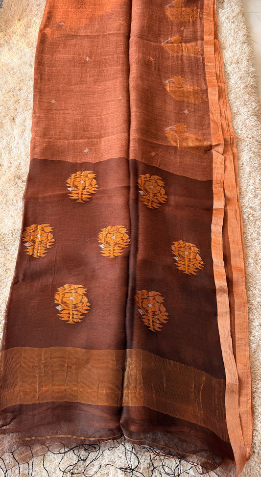 Silk Linen Banaras Jamdani Saree - TN286