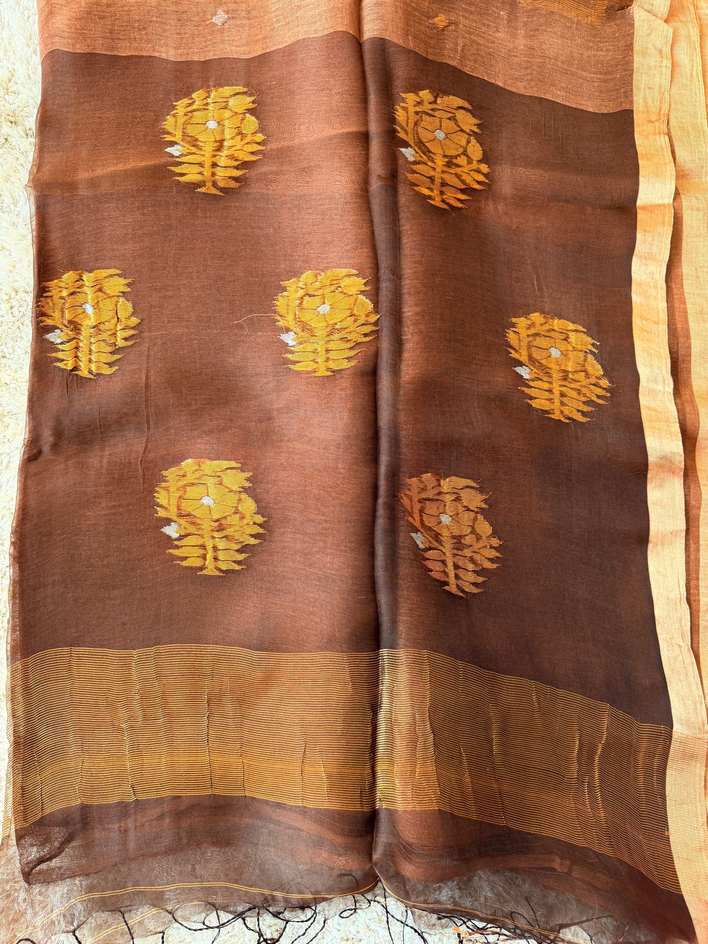 Silk Linen Banaras Jamdani Saree - TN286