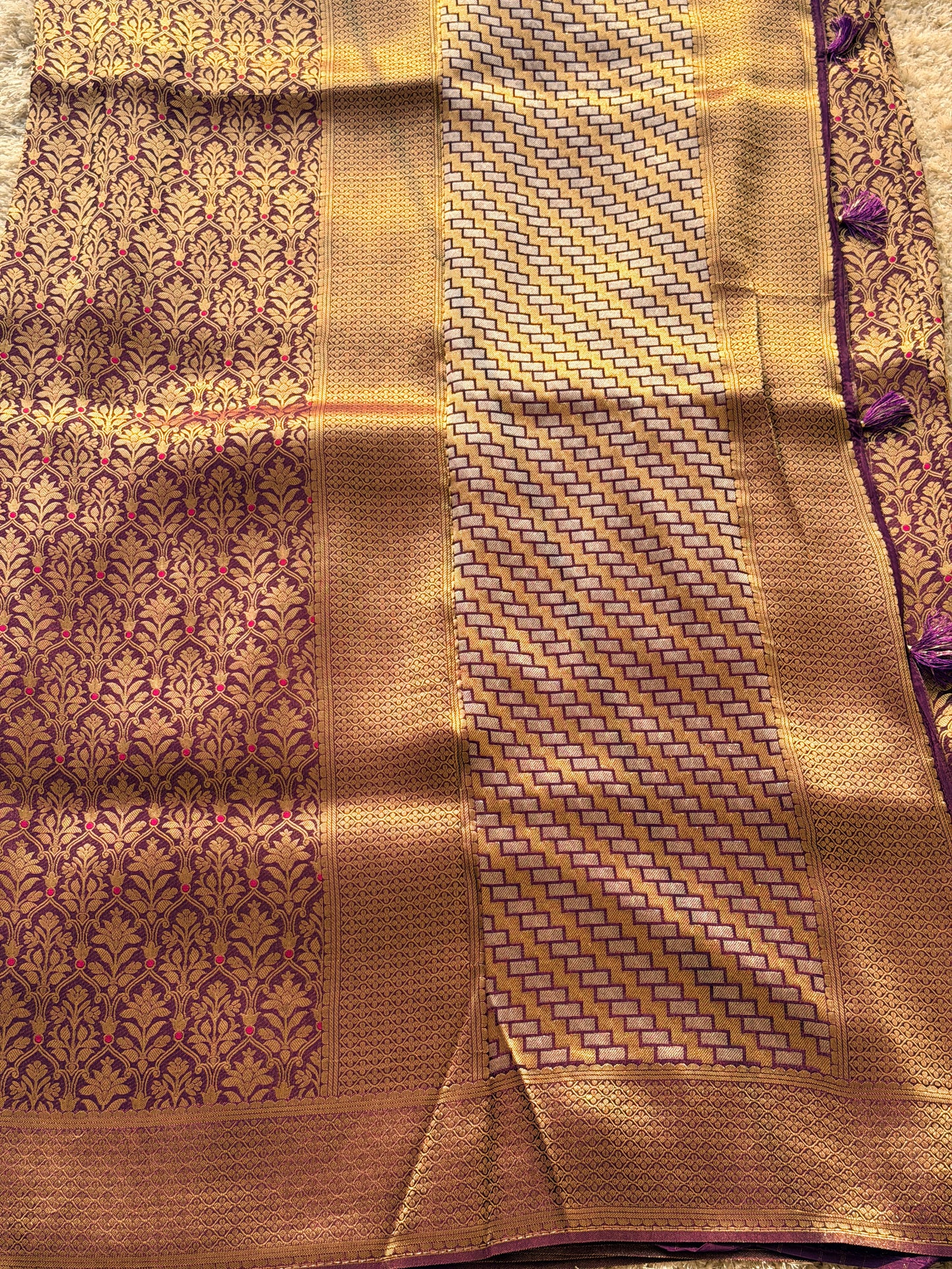 Banarasi Pure Crepe Deep Violet Brocade Saree - TN334
