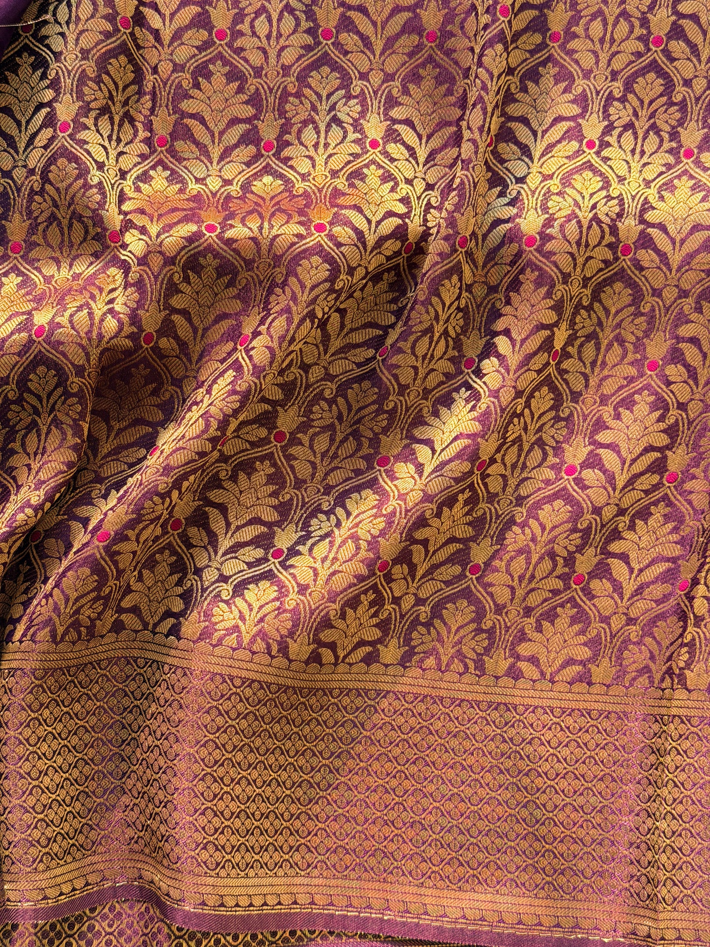 Banarasi Pure Crepe Deep Violet Brocade Saree - TN334