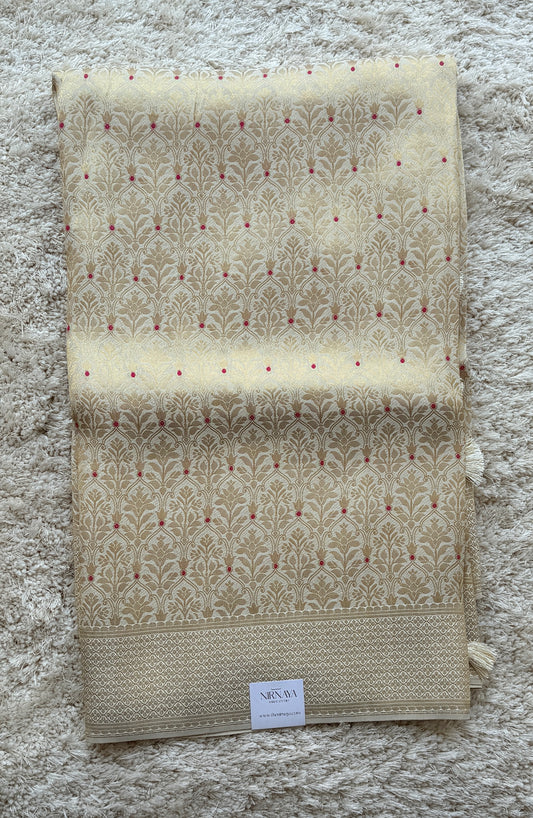 Banarasi Pure Crepe Beige Brocade Saree - TN335