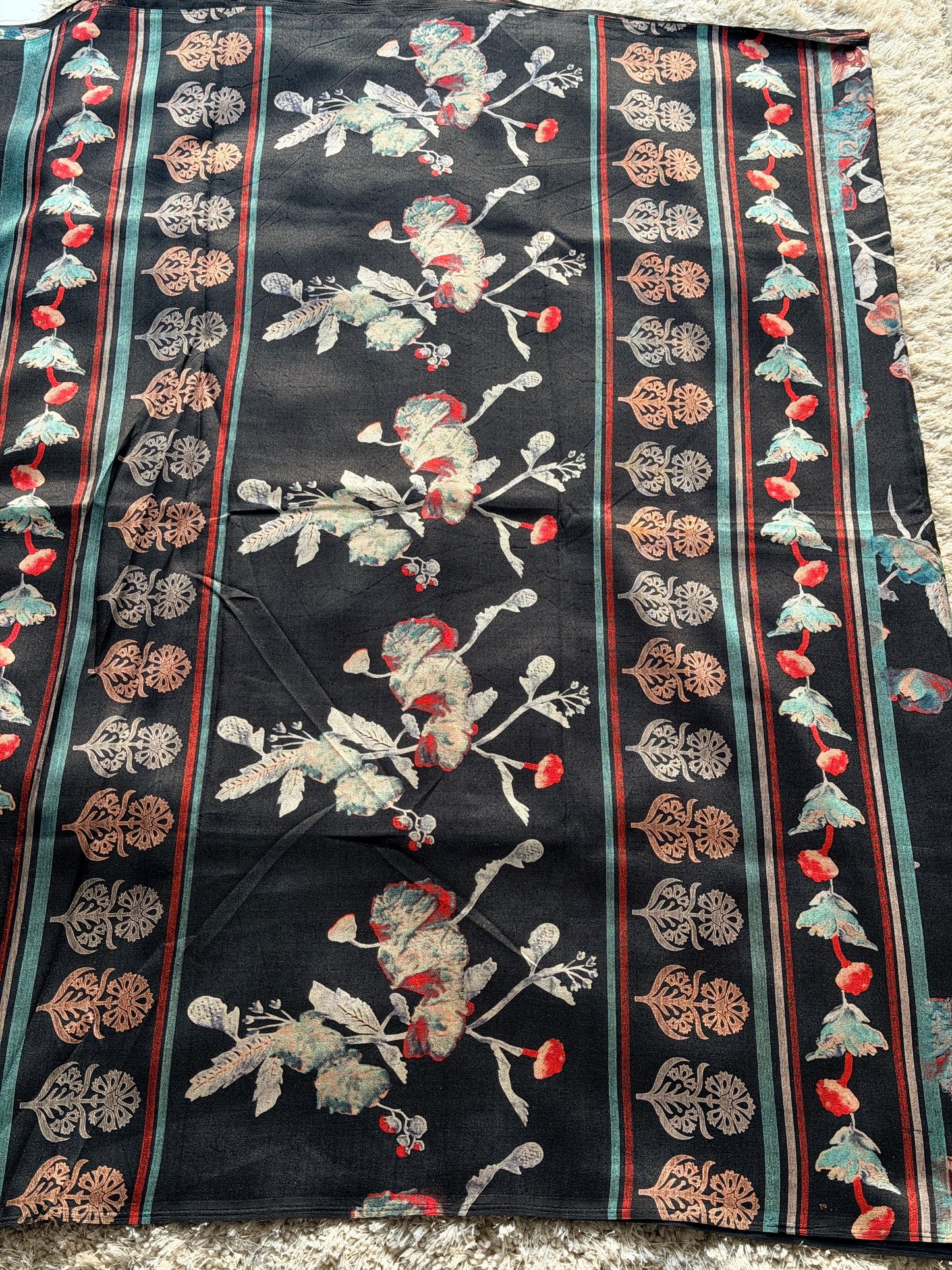 Black Soft Satin Saree - TN338