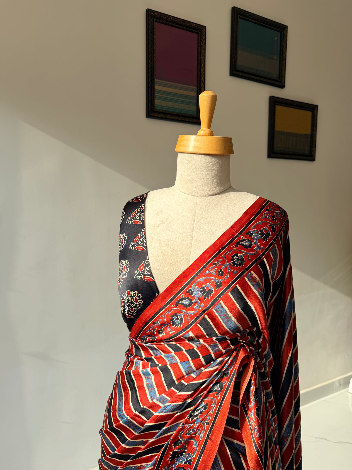 Modal silk saree (red and black) - TN419