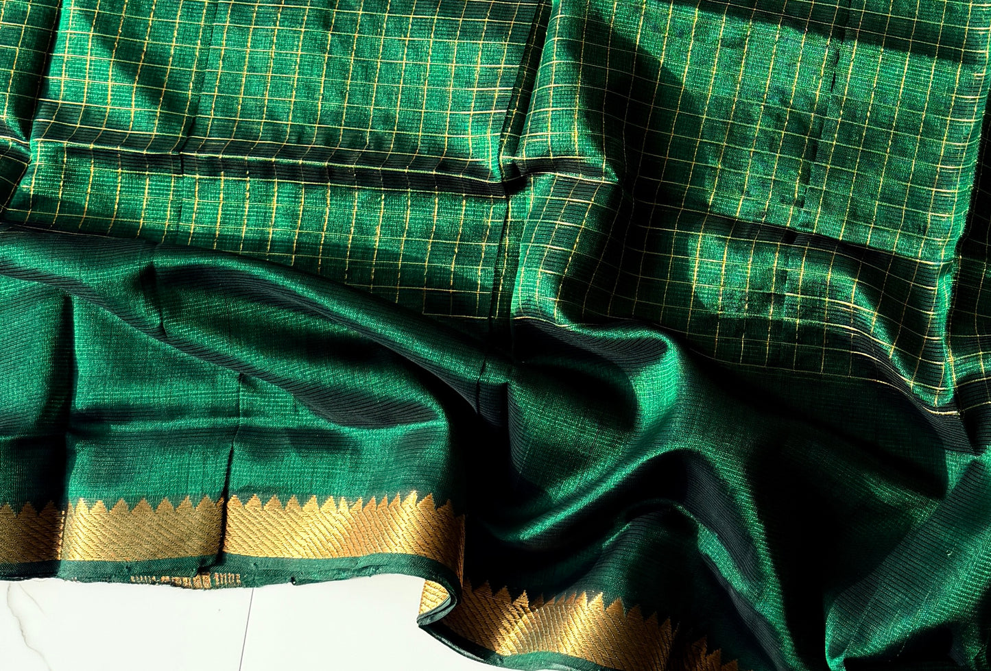 Handwoven Mangalagiri Pattu (Green) - TN348
