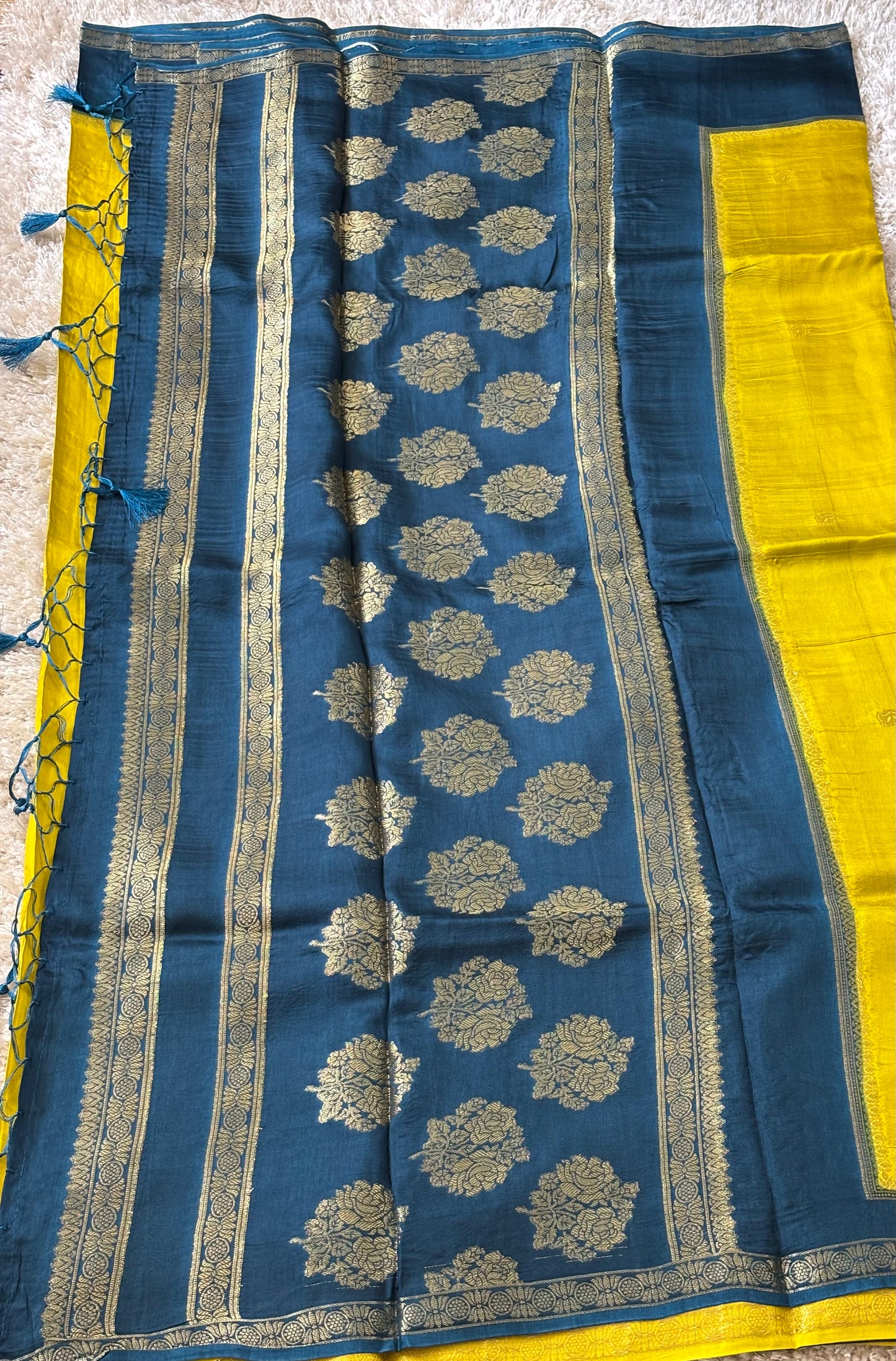 Dola Silk : Lime yellow & Teal - TN055