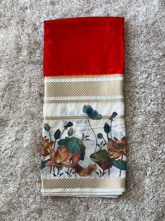 Semi Mysore Crepe Silk : Orange - TN069