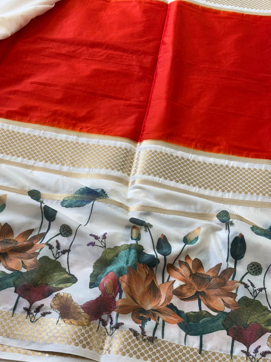 Semi Mysore Crepe Silk : Orange - TN069