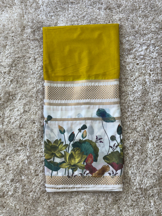 Semi Mysore Crepe Silk : Yellow - TN072