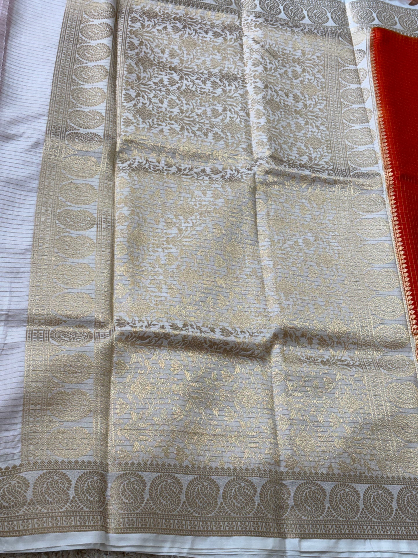 Semi Mysore Silk Checks : Orange - TN075