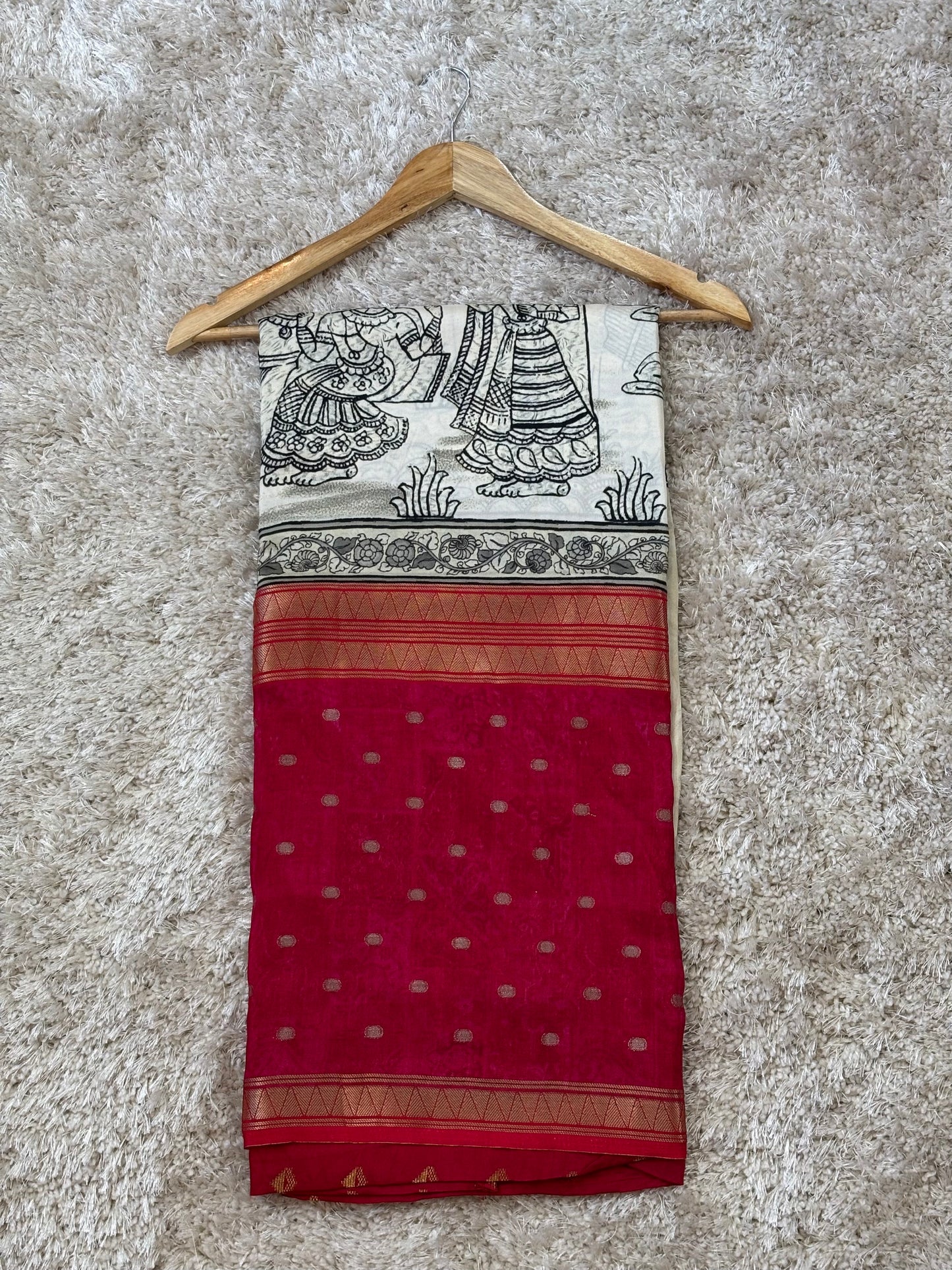 Digital Print Crepe Silk : Red & White - TN085