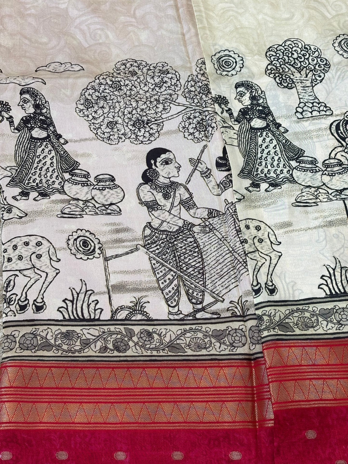 Digital Print Crepe Silk : Red & White - TN085