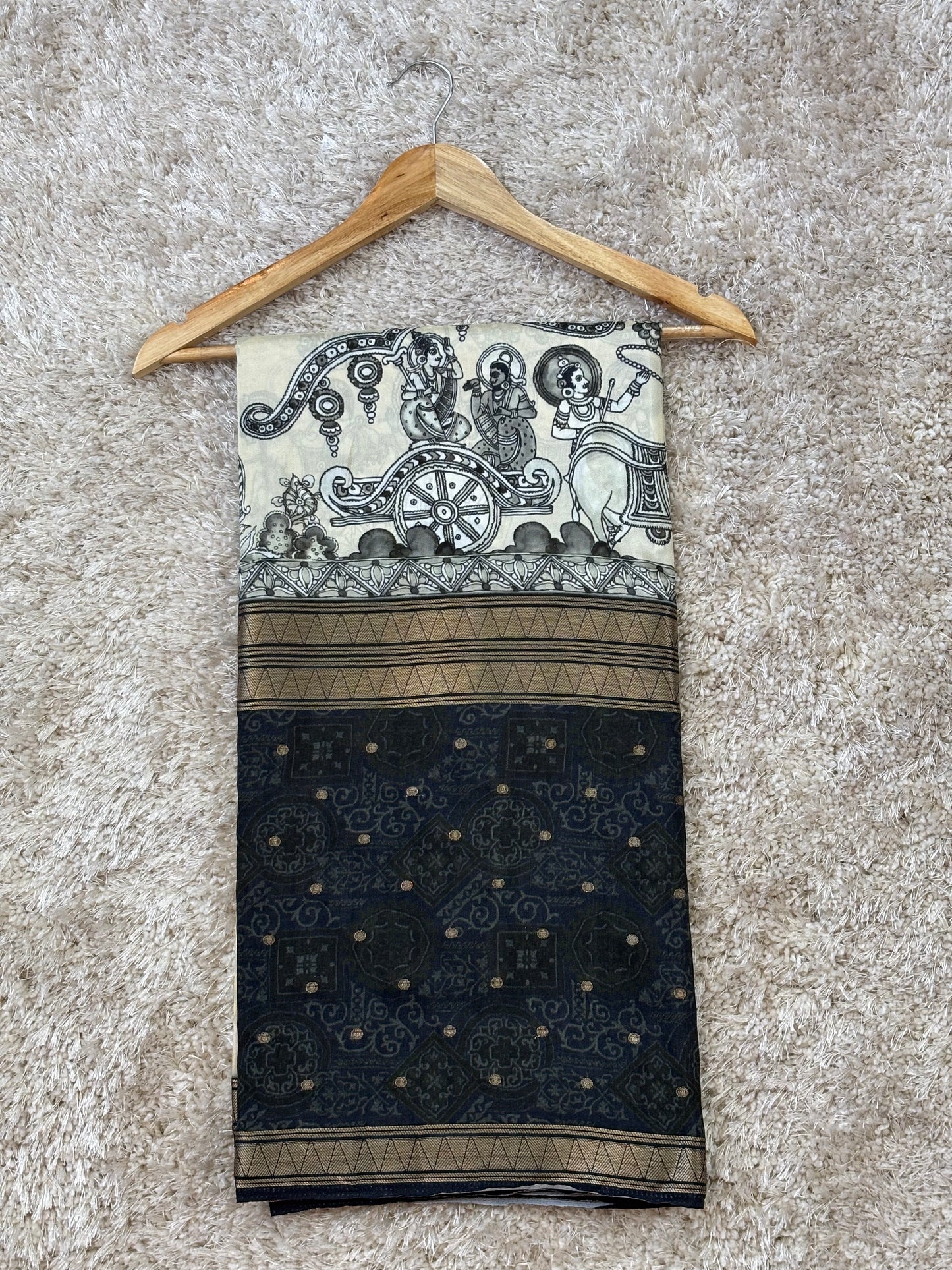 Digital Print Crepe Silk : Black & White - TN086