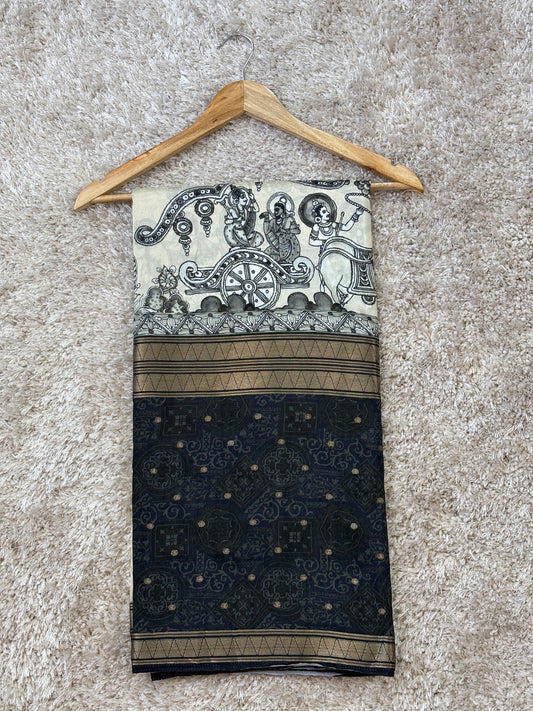 Digital Print Crepe Silk : Black & White - TN086