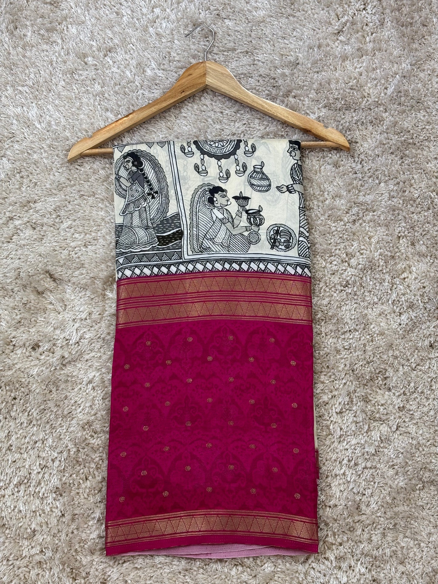 Digital Print Crepe Silk : Pink & White - TN087