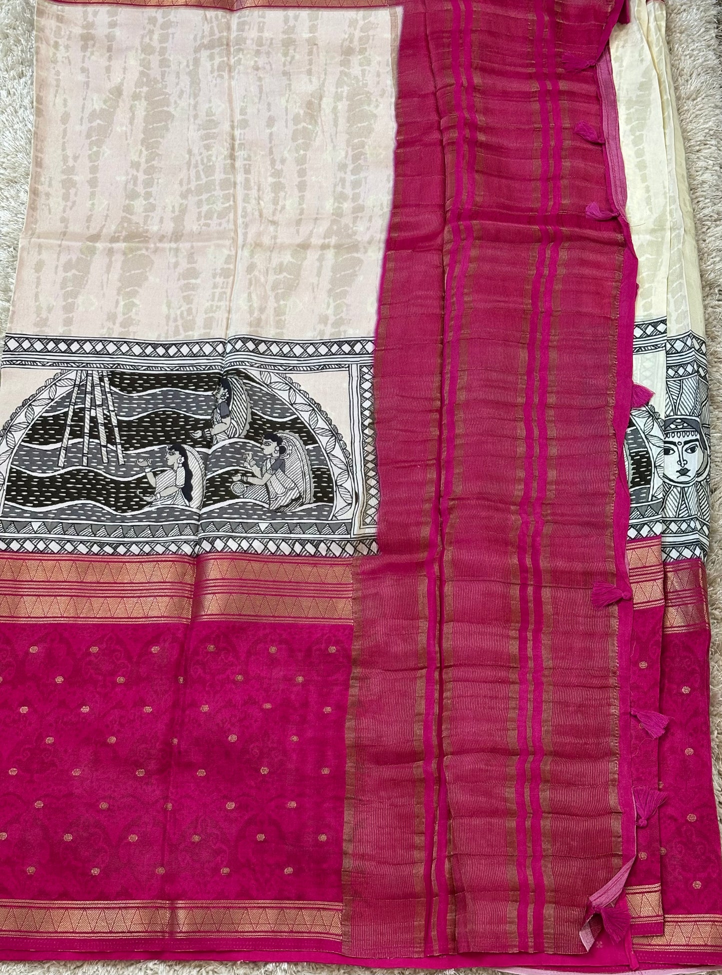 Digital Print Crepe Silk : Pink & White - TN087