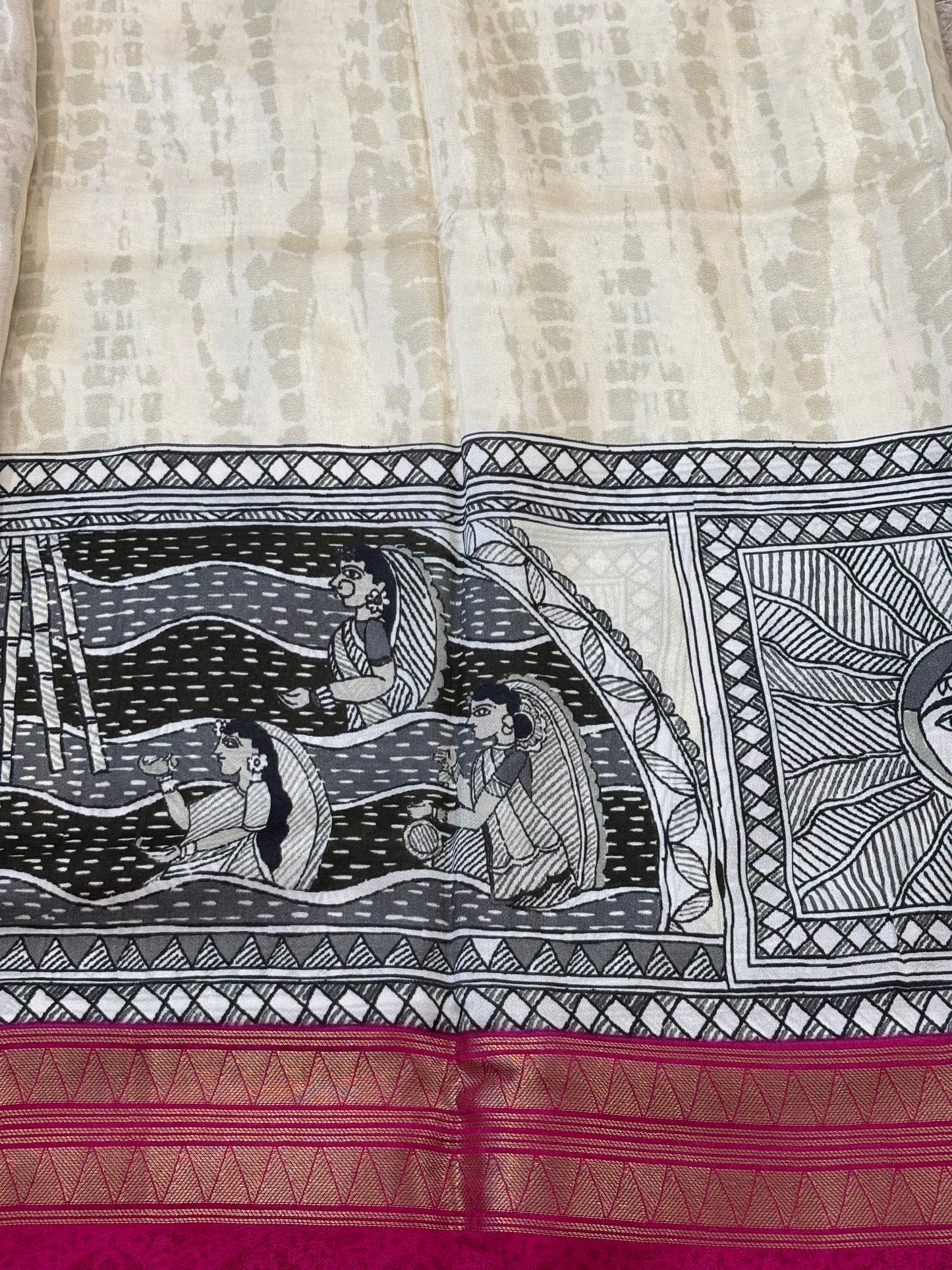 Digital Print Crepe Silk : Pink & White - TN087