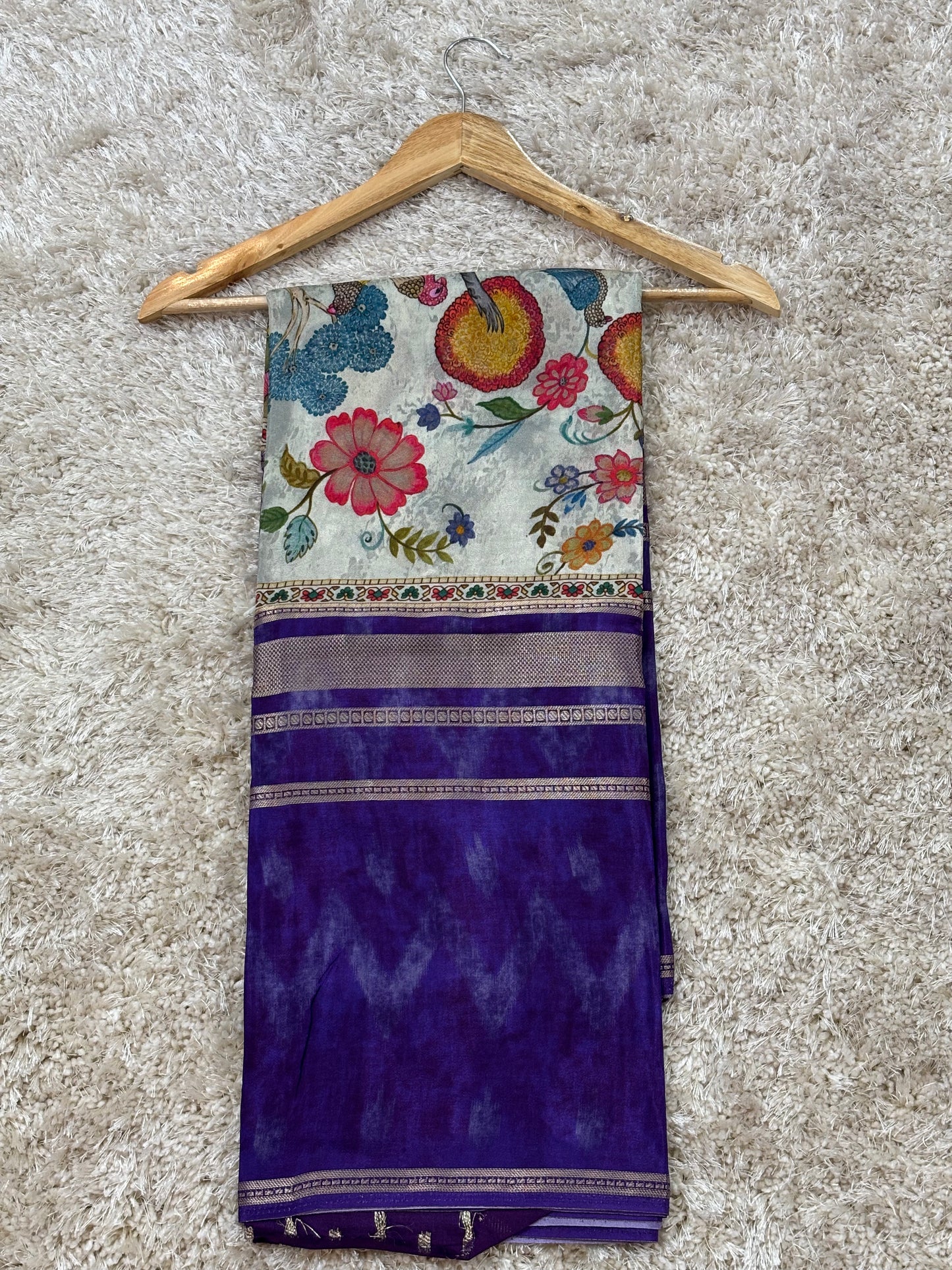 Digital Print Crepe Silk : Violet & White - TN089