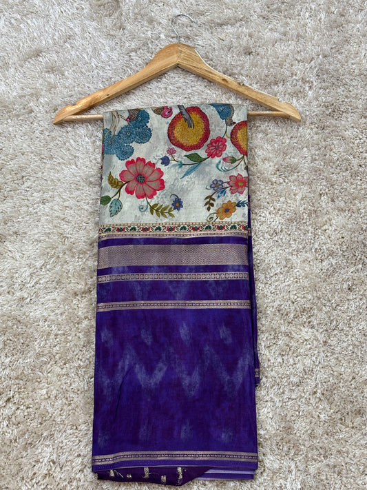 Digital Print Crepe Silk : Violet & White - TN089