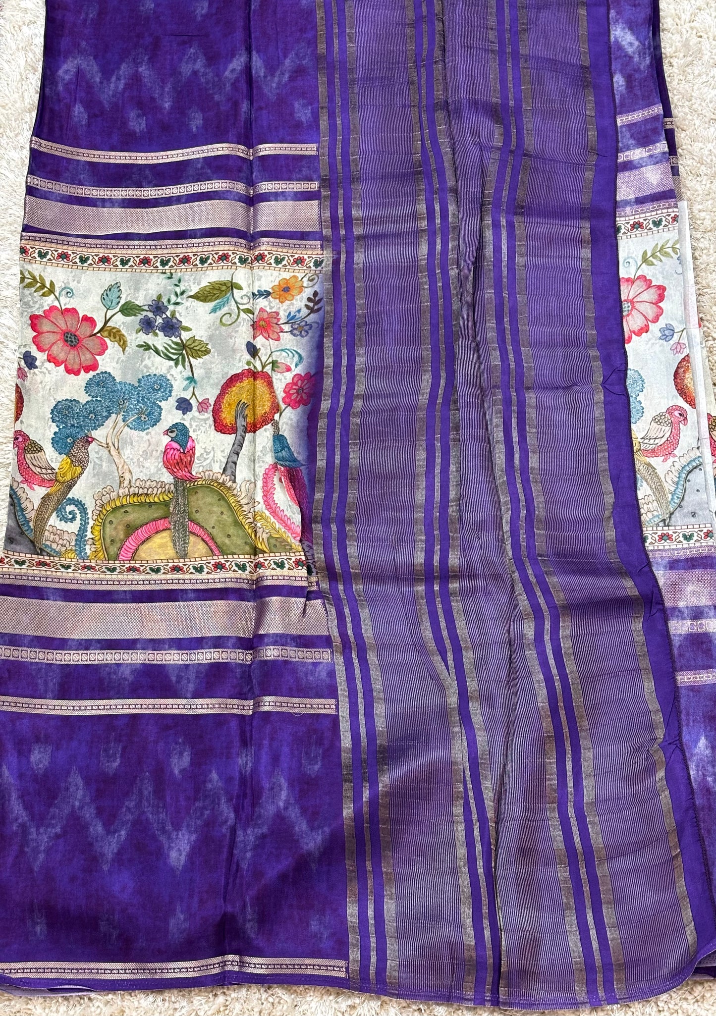 Digital Print Crepe Silk : Violet & White - TN089