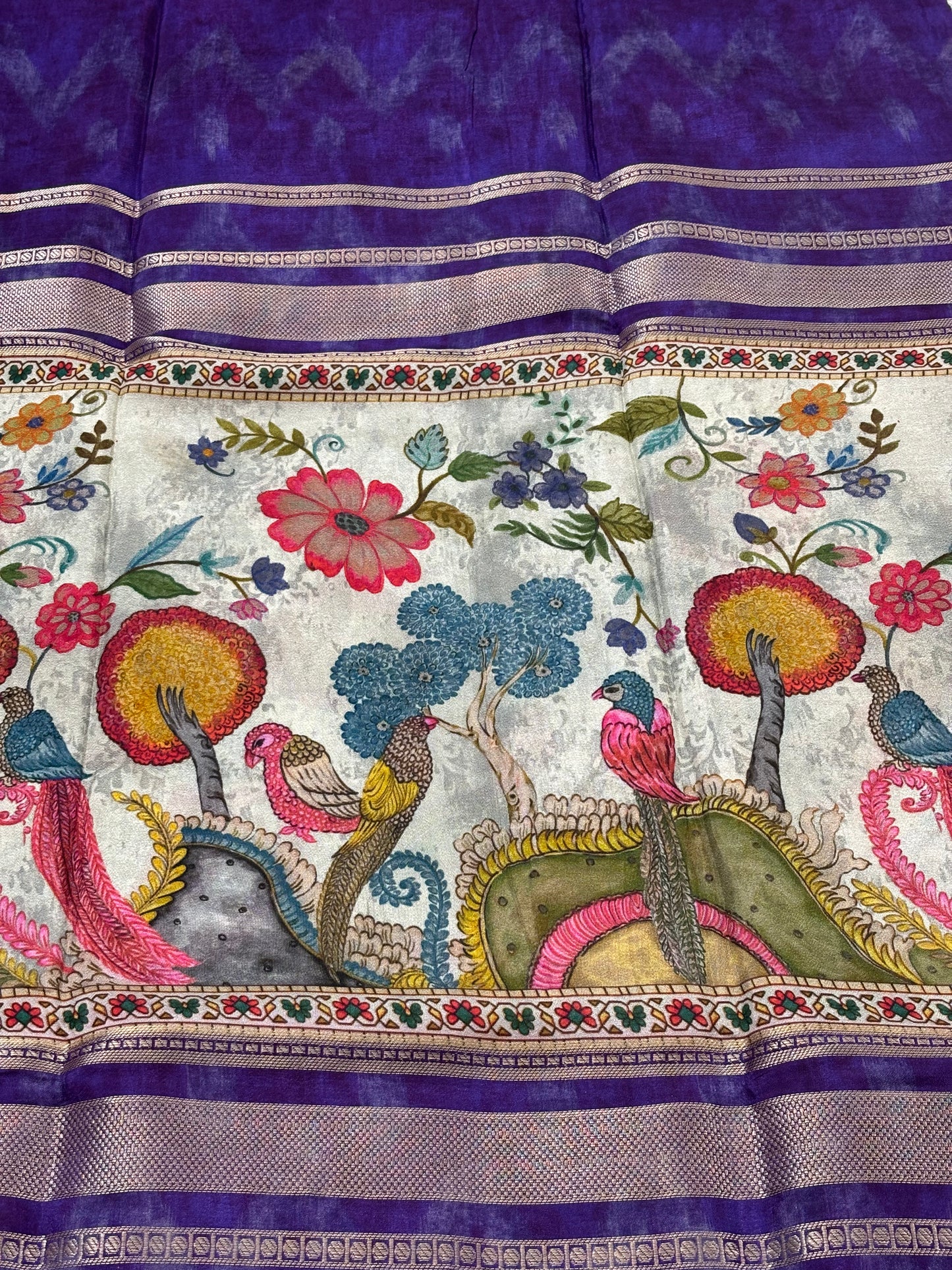 Digital Print Crepe Silk : Violet & White - TN089