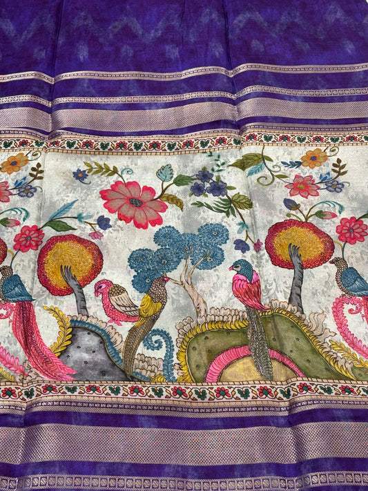 Digital Print Crepe Silk : Violet & White - TN089